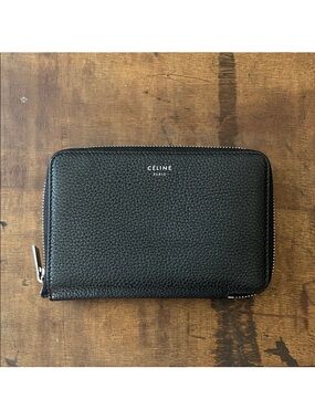 Celine Black Pebbled Zip-Around Wallet
